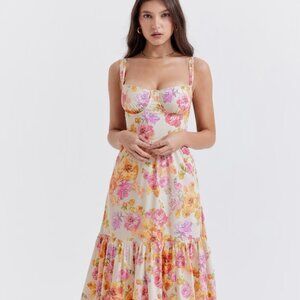 House of CB Elia Ivory Floral Midi Sundress Size S